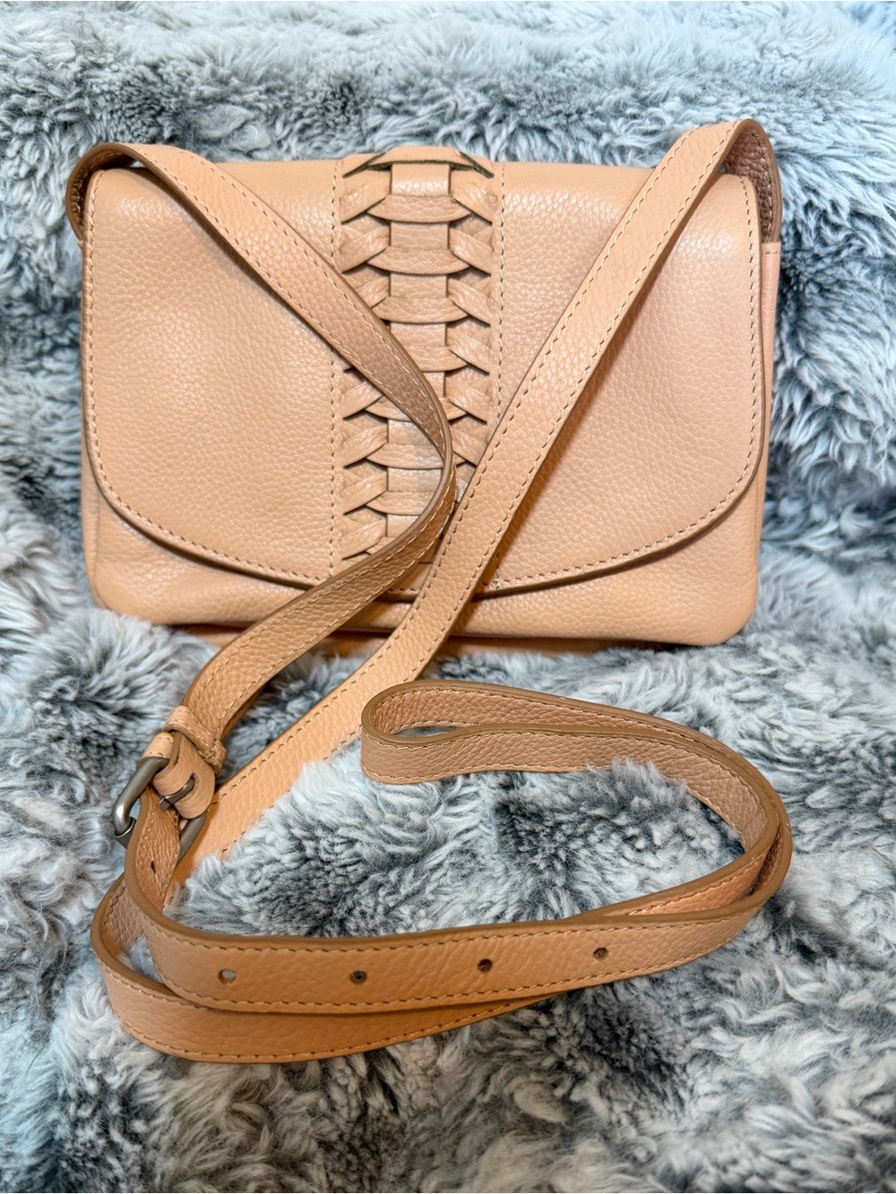 Lucky Brand Genuine Leather Woven Crossbody Bag Blush Tan